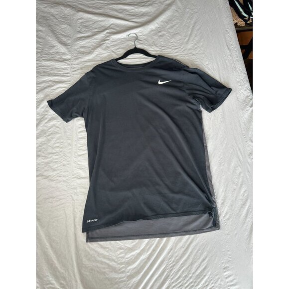 Nike Mens Black‎ Gray Dry Fit Athletic Cut T-shirt Large short sleeve polyester - Picture 1 of 8